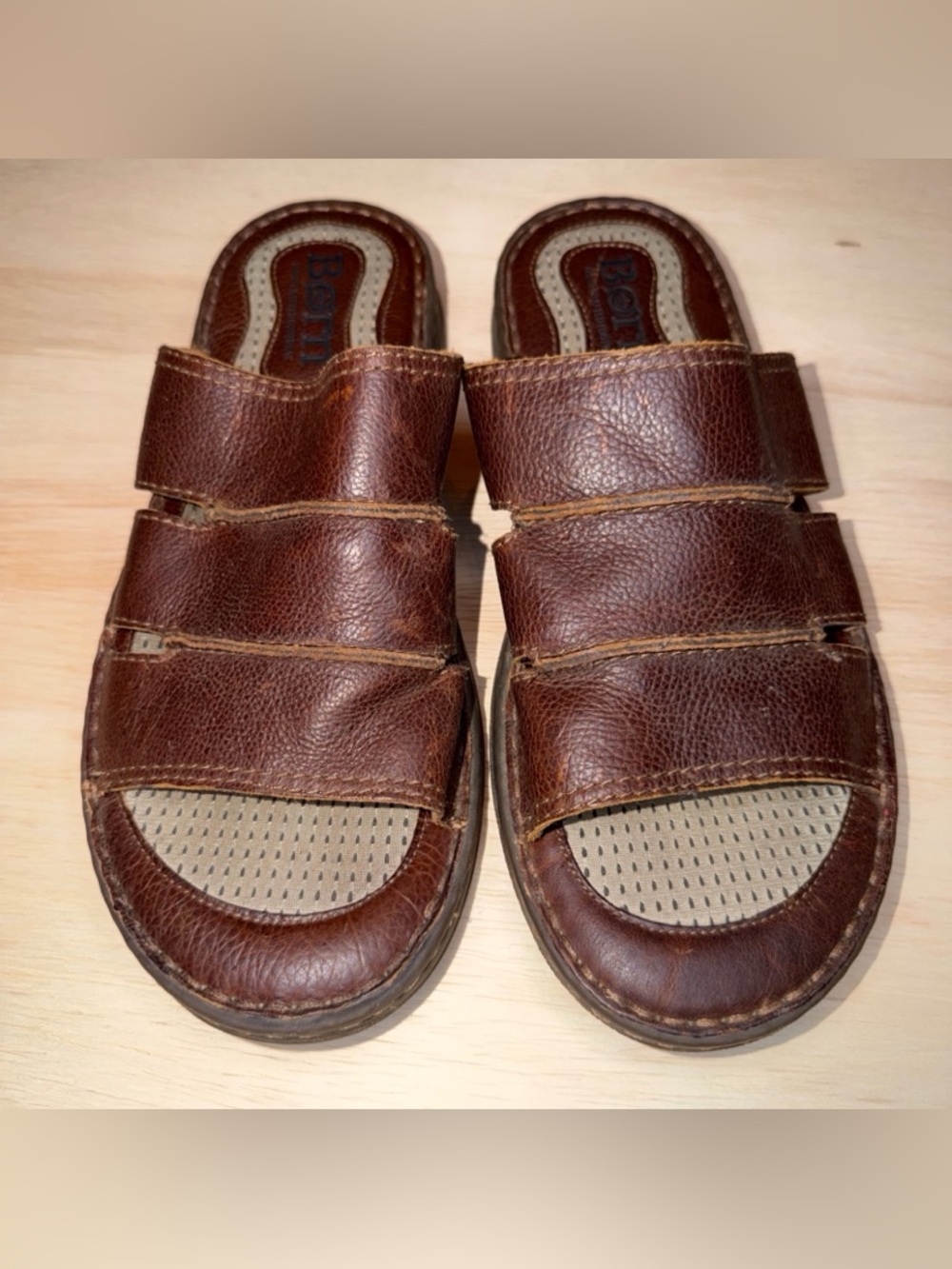 Born Weiser Men's Leather Slides Slip-On Sandals, Brown, Size 10